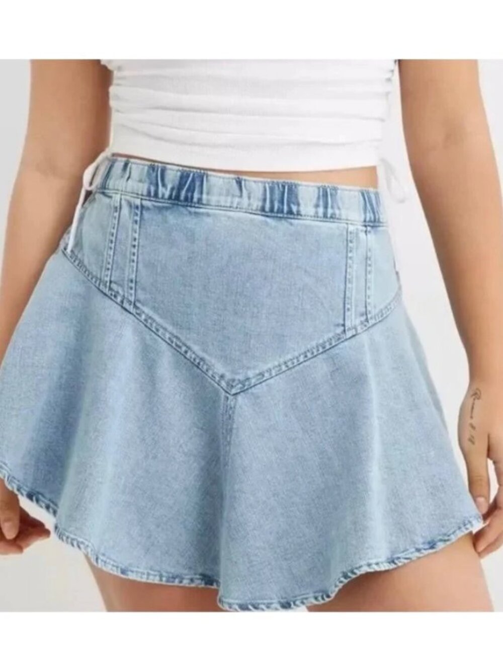 Aerie Mini Denim Skirt Elastic Stretchy Flowy Skirt Women's Size Small